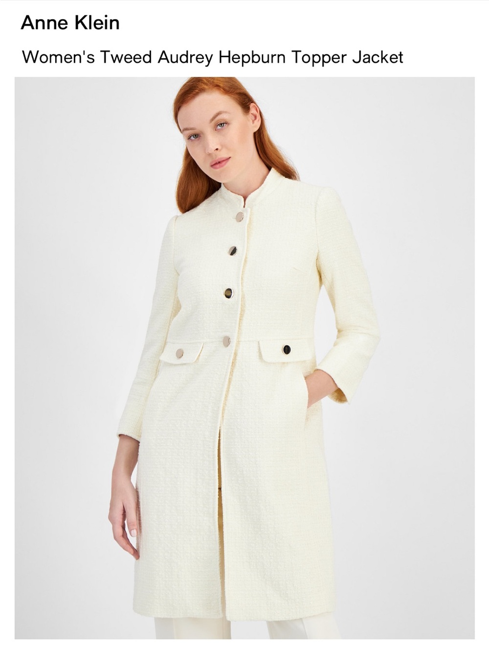 Anne Klein Tweed Audrey Hepburn Topper Coat